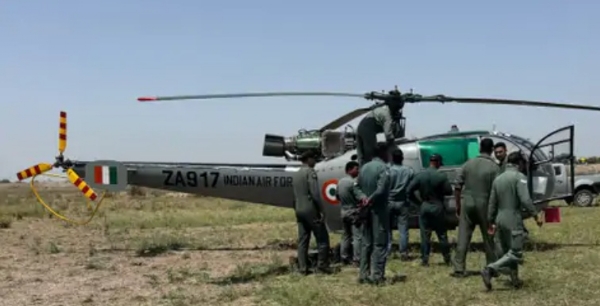 Emergency landing of the Air Force helicopter.
