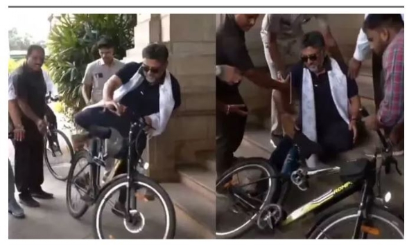 సైకిల్ మీద నుంచి పడిపోయిన డిప్యూటీ సీఎం.. సైకిల్ మీద నుంచి పడిపోయిన డిప్యూటీ సీఎం..