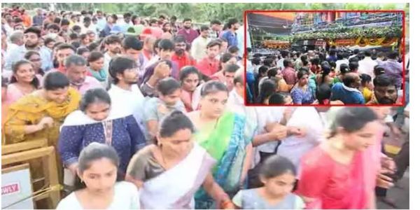 ఇంద్రకీలాద్రికి పోటెత్తిన భక్తులు.. ఫ్లై ఓవర్ వరకూ క్యూ లైన్