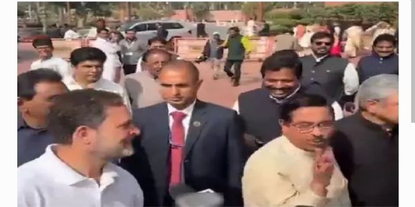 పార్లమెంట్ వద్ద ఆసక్తికర దృశ్యం.. కేంద్ర మంత్రుల చేయి పట్టుకున్న రాహుల్ గాంధీ..