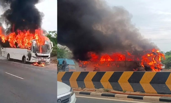 శ్రీసిటీ వద్ద అగ్నిప్రమాదం.. దగ్ధమైన సిబ్బంది బస్సు శ్రీసిటీ వద్ద అగ్నిప్రమాదం.. దగ్ధమైన సిబ్బంది బస్సు