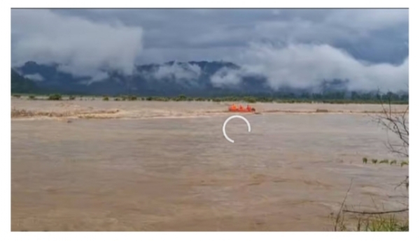 Assam: Image of the water level of the Dikari River rises sharply in Jonai following incessant rainfall, triggering flood-like conditions and affecting normal life.